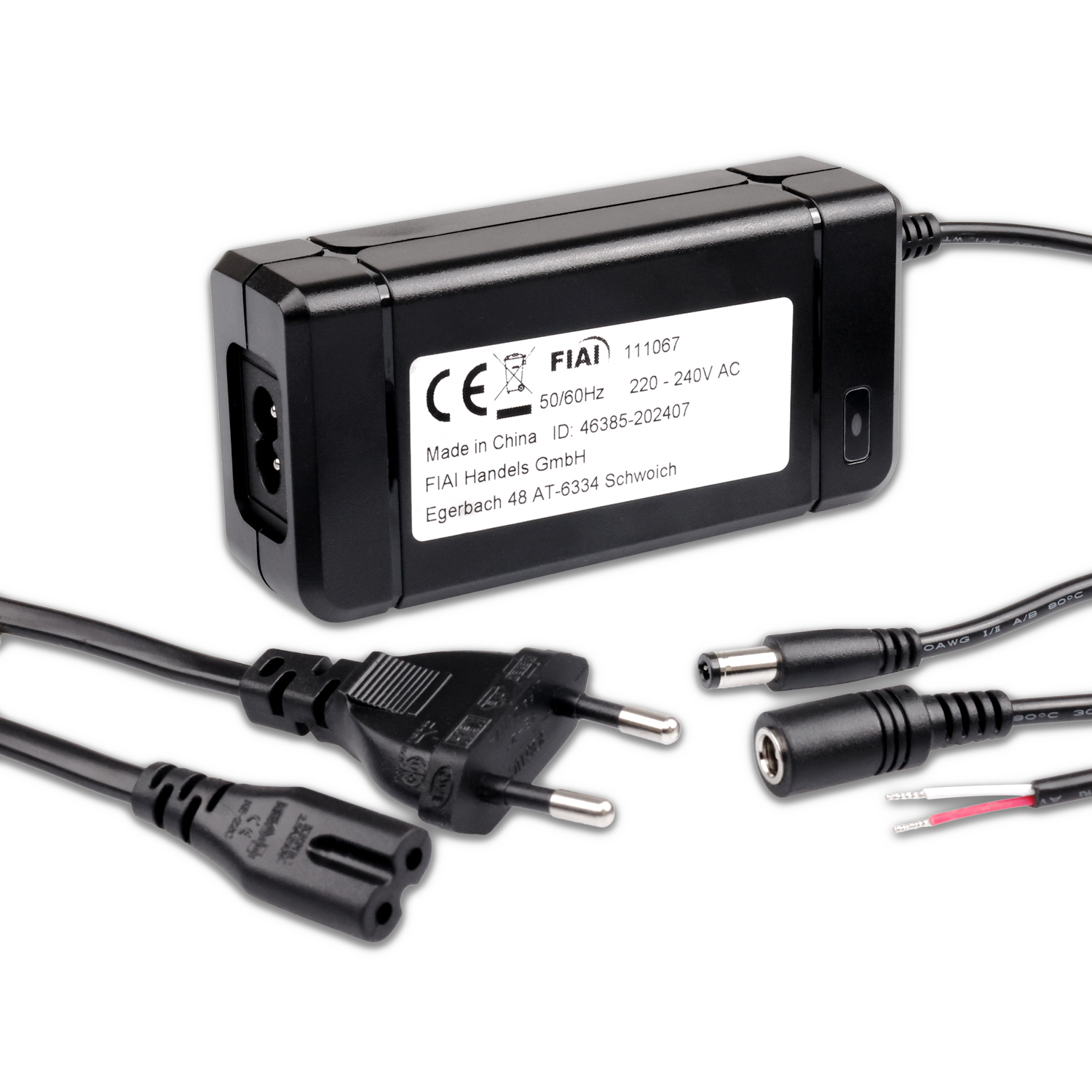 Trafo 24V/DC, 0-60W, mit Rundstecker und Flachstecker