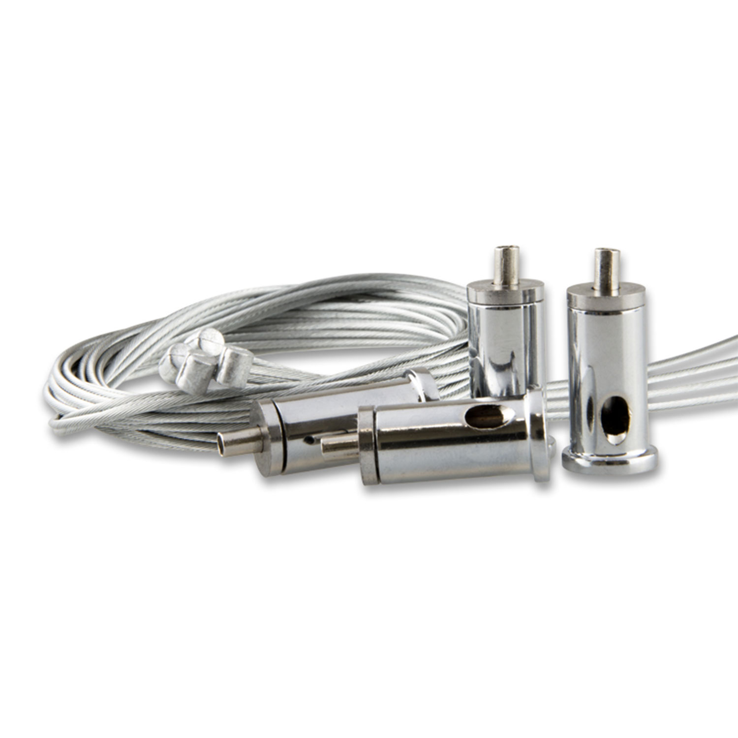 Seilabhängung (4 Stk) mit Deckenverschraubung und Gegenstück mit Rutschklemme inkl. Stahlseile 1,5m