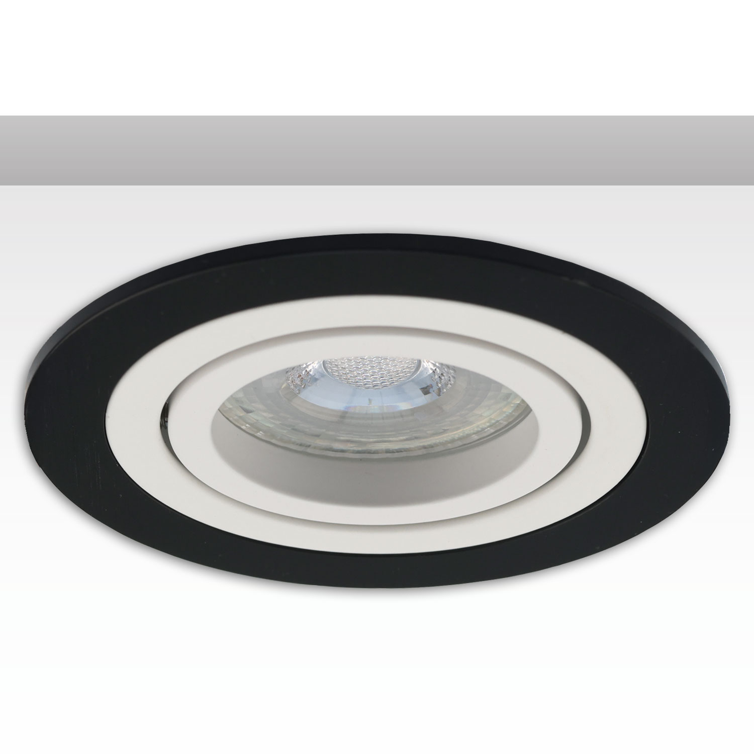 Einbaurahmen rund, Loch 80mm, schwarz + Alu weiß, für GU10/MR16 Spots