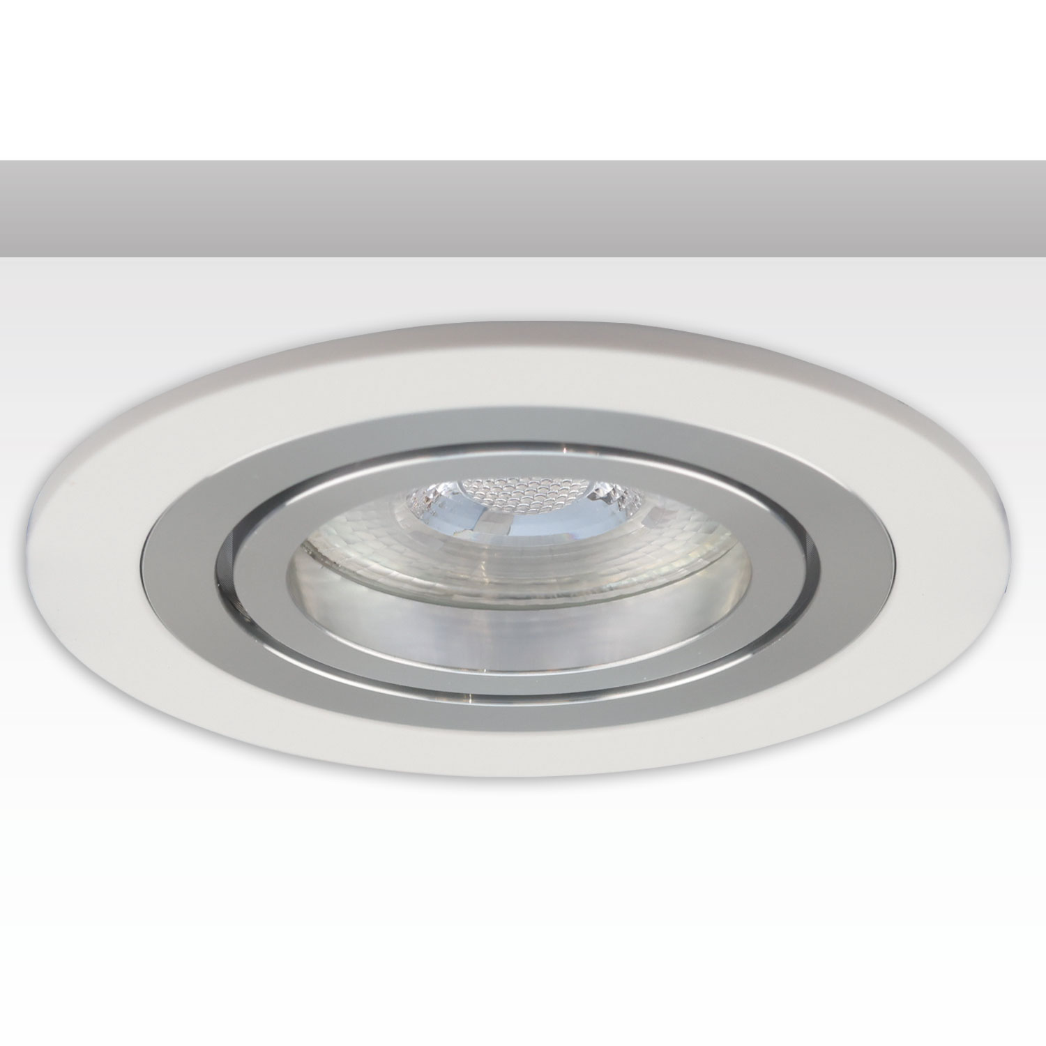 Einbaurahmen rund, Loch 80mm, weiß + Alu gebürstet, für GU10/MR16 Spots