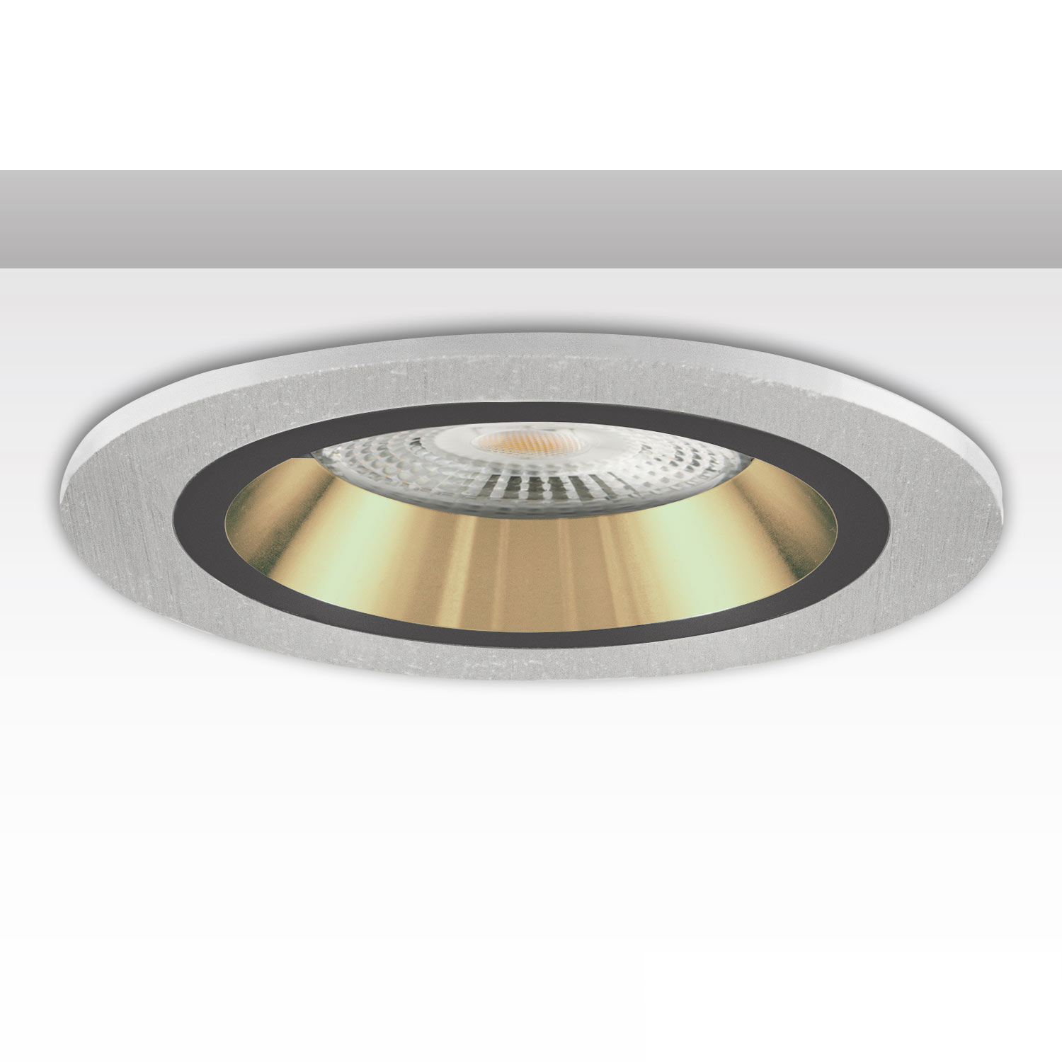 Einbaurahmen rund, Loch 80mm, Alu gebürstet + schwarz-gold, für GU10/MR16 Spots
