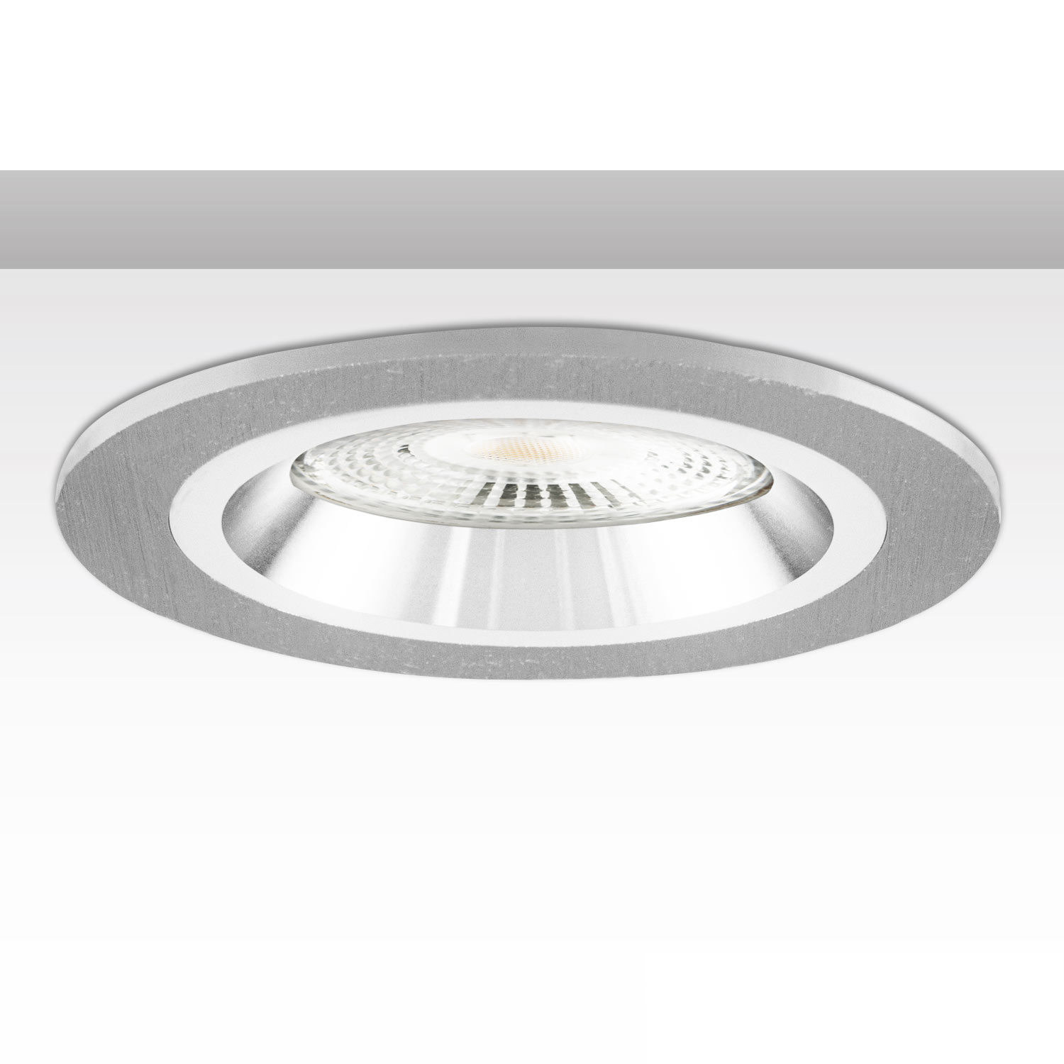 Einbaurahmen rund, Loch 80mm, Alu gebürstet + weiß-silber, für GU10/MR16 Spots