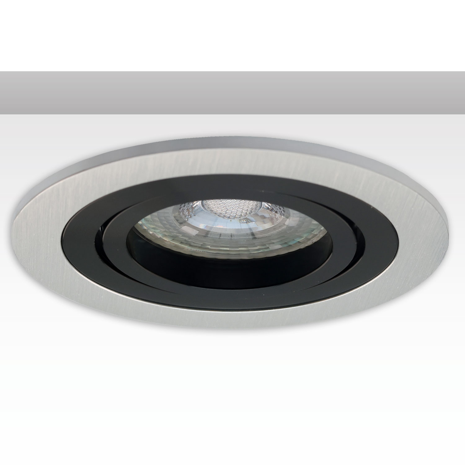 Einbaurahmen rund, Loch 80mm, Alu gebürstet + schwarz, für GU10/MR16 Spots