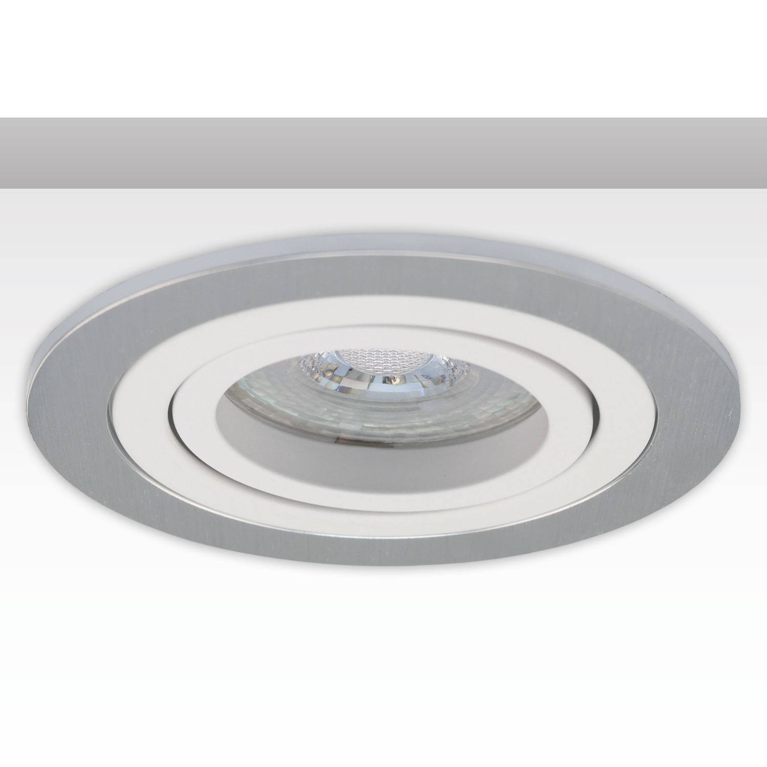 Einbaurahmen rund, Loch 80mm, Alu gebürstet + Alu weiß, für GU10/MR16 Spots