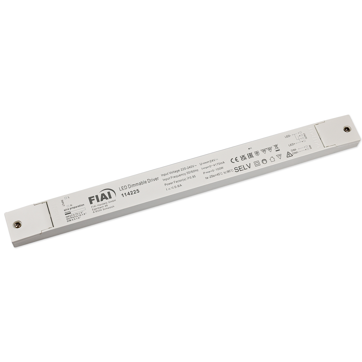 LED PWM-Leuchten-Trafo 24V/DC, 0-100W, 1-10V dimmbar, SELV, flach, schmal