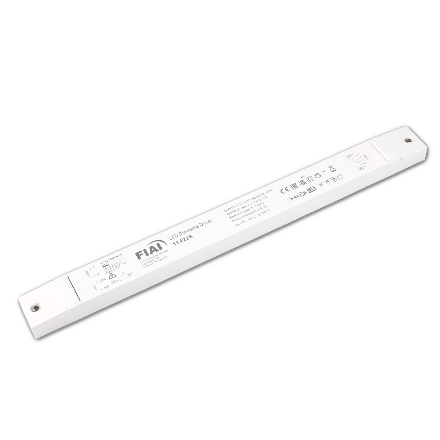 LED PWM-Leuchten-Trafo 24V/DC, 0-100W, Push/DALI dimmbar, flach, schmal