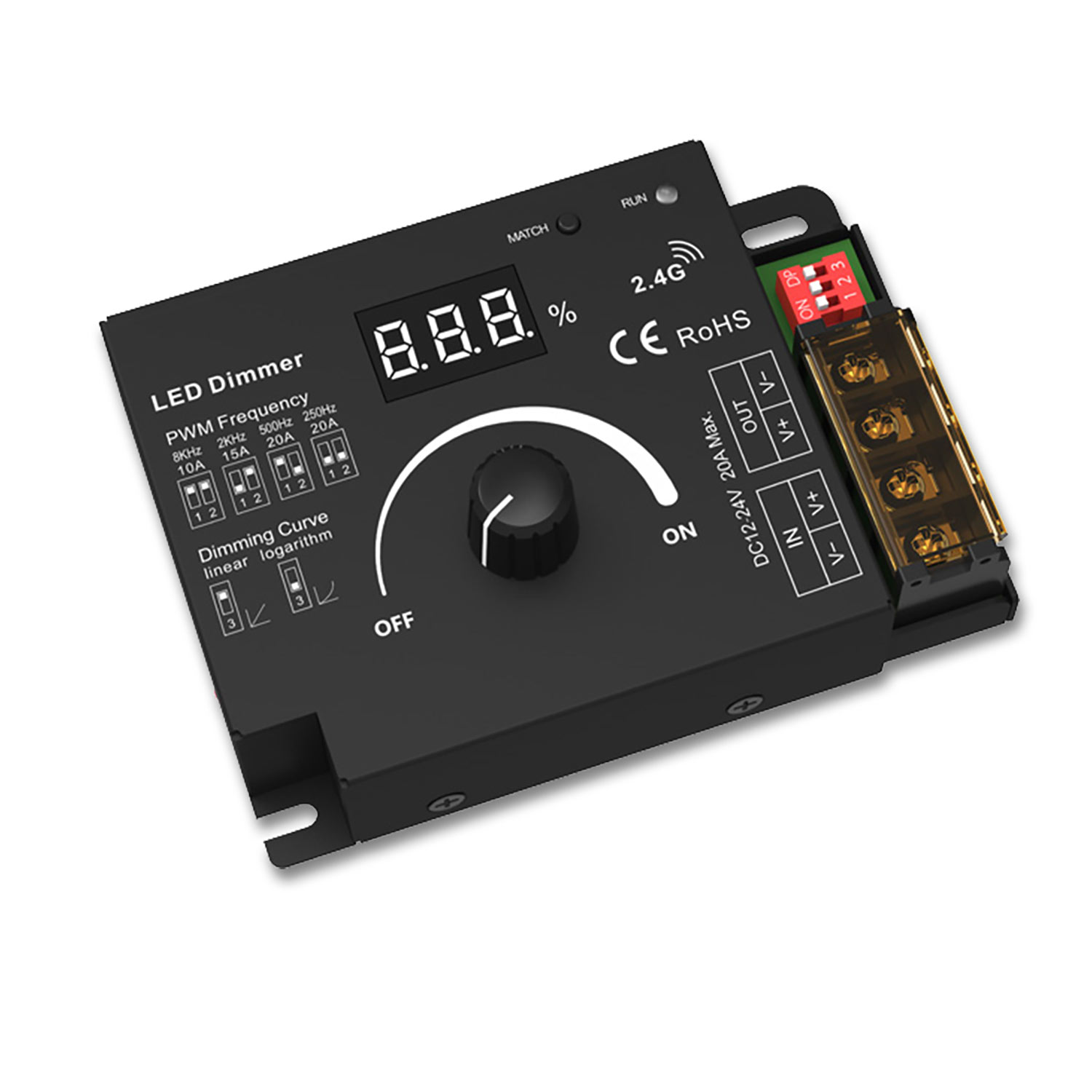 Sys-Pro Dreh/Funk Mesh Multi-PWM-Dimmer, 1 Kanal, 12-24V DC 10-20A, 36-48V DC 15A