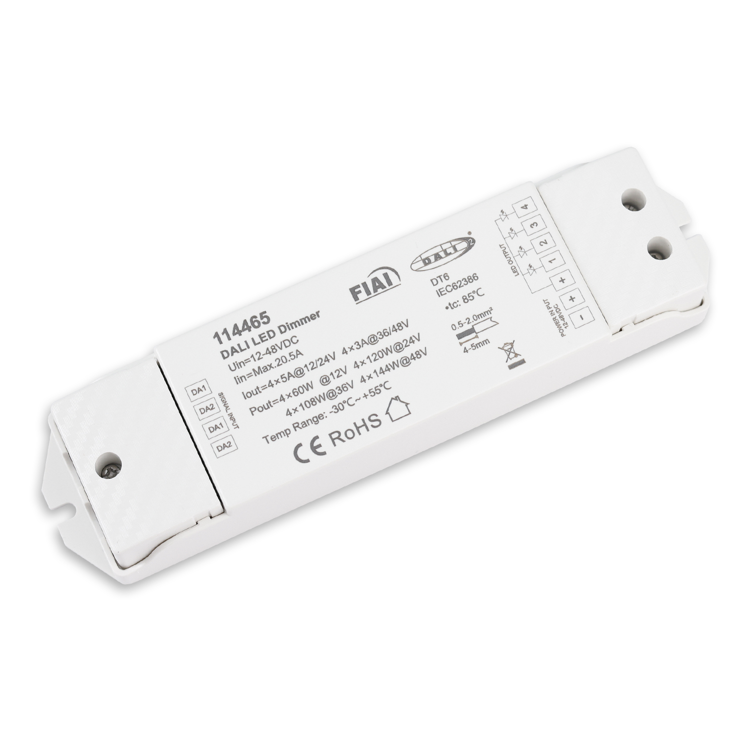 DALI DT6 4 Adressen PWM-Dimmer, 4 Kanal, 12-24V DC 4x5A, 36-48V DC 4x3A