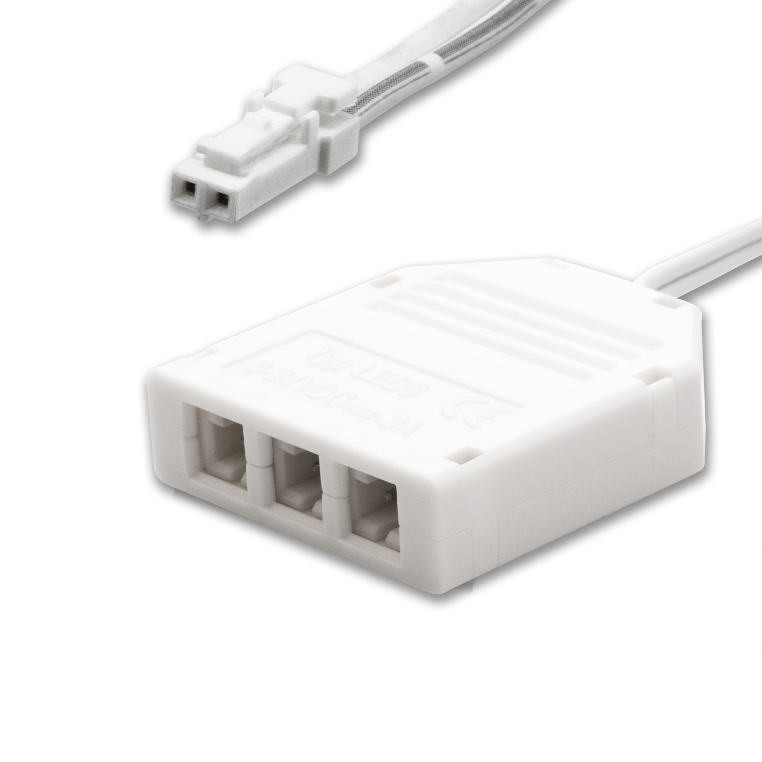MiniAMP 3-fach Verteiler (1 male-Stecker an 3 female-Buchsen), 30cm, 2-polig, weiß, max. 3,5A