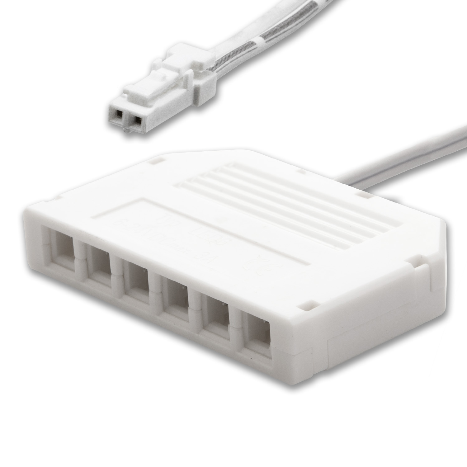 MiniAMP 6-fach Verteiler (1 male-Stecker an 6 female-Buchsen), 30cm, 2-polig, weiß, max. 3,5A