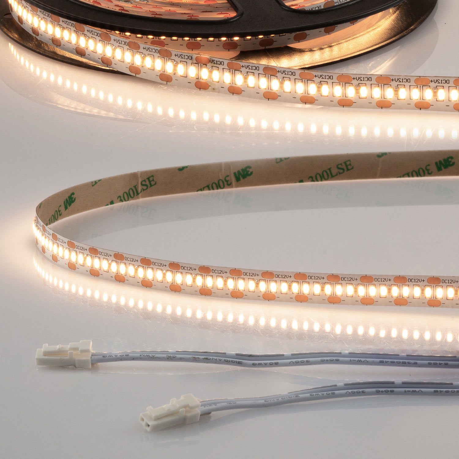 LED CRI930 MiniAMP Flexband, 12V DC, 6W, IP20, 3000K, 120cm, beids. 30cm Kabel + maleAMP, 300 LED/m