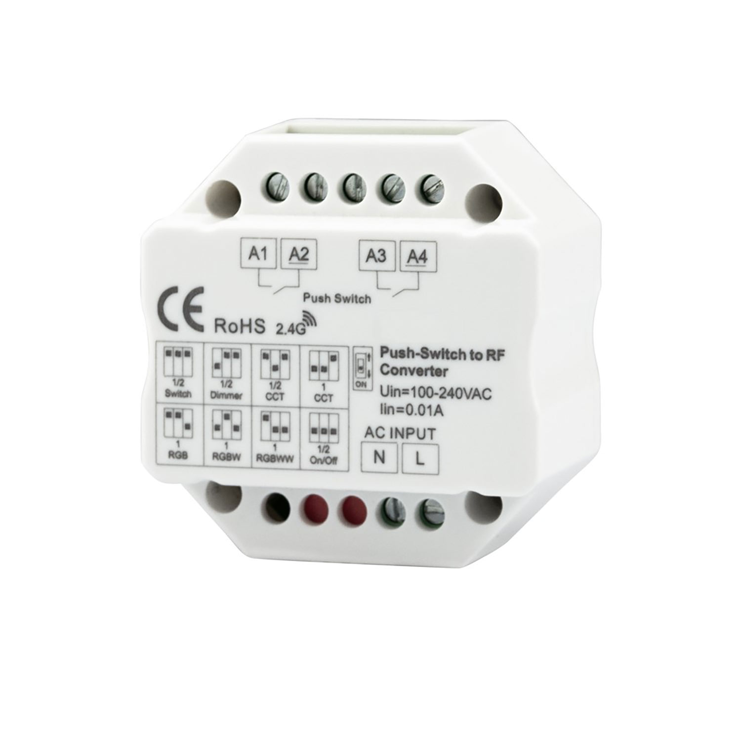 Sys-Pro 2-Push Input, Funk-Output für Switch/Dimm/CCT/ RGB/RGB+W Empfänger, 100-240V