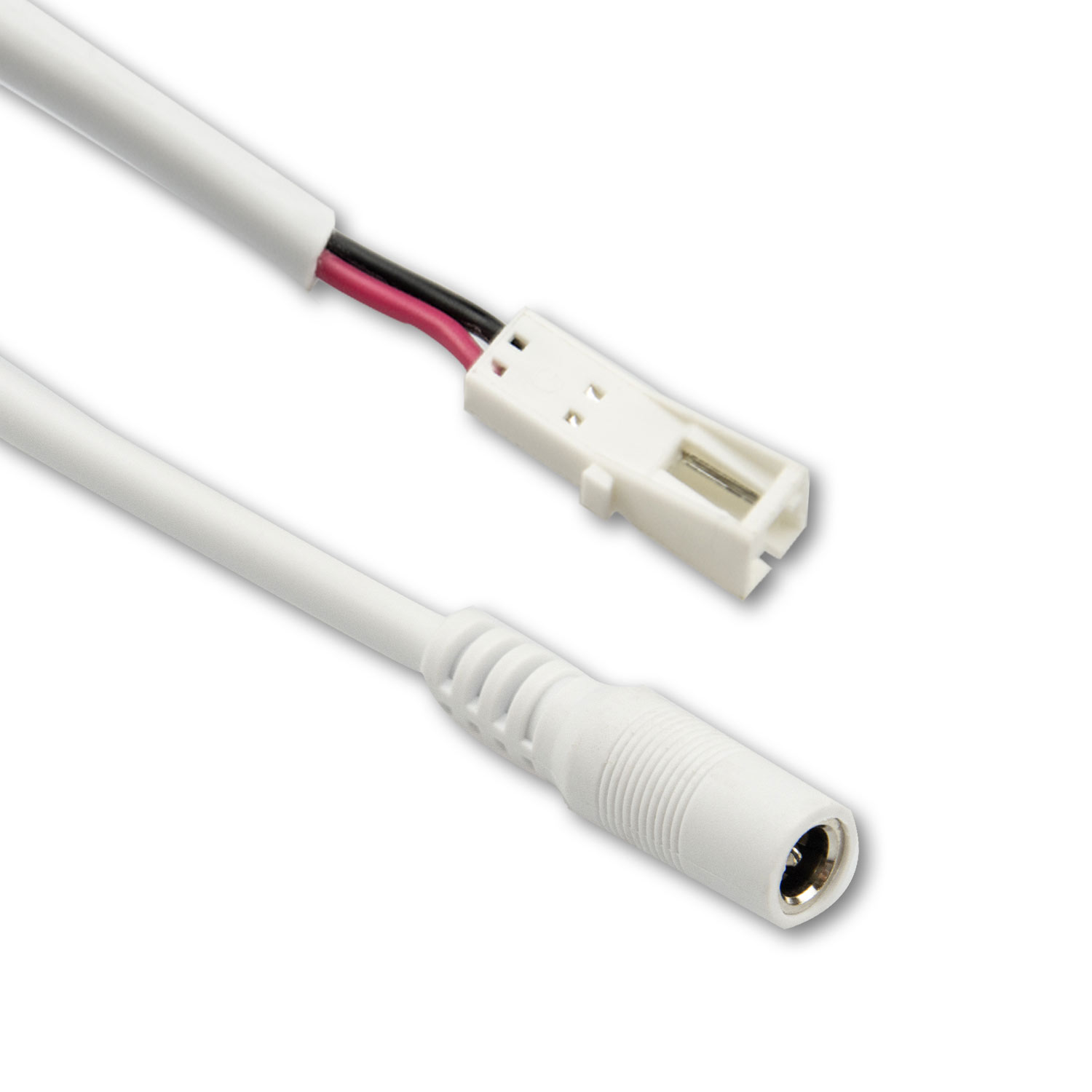 Adapter Rundstecker Female auf MiniAmp Female-Buchse, 10cm, 2-polig, weiß, max. 3A