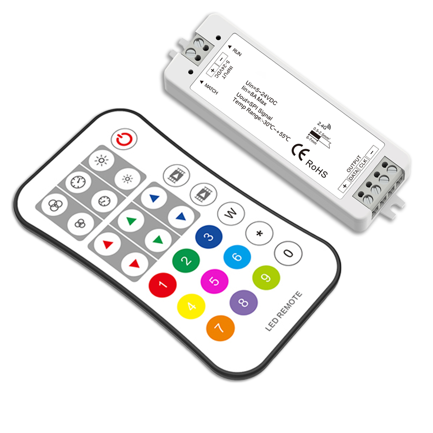 LED FUNK SPI-Controller für 8 – 1024 Pixel inkl. Fernbedienung, 12-24V DC, 8A