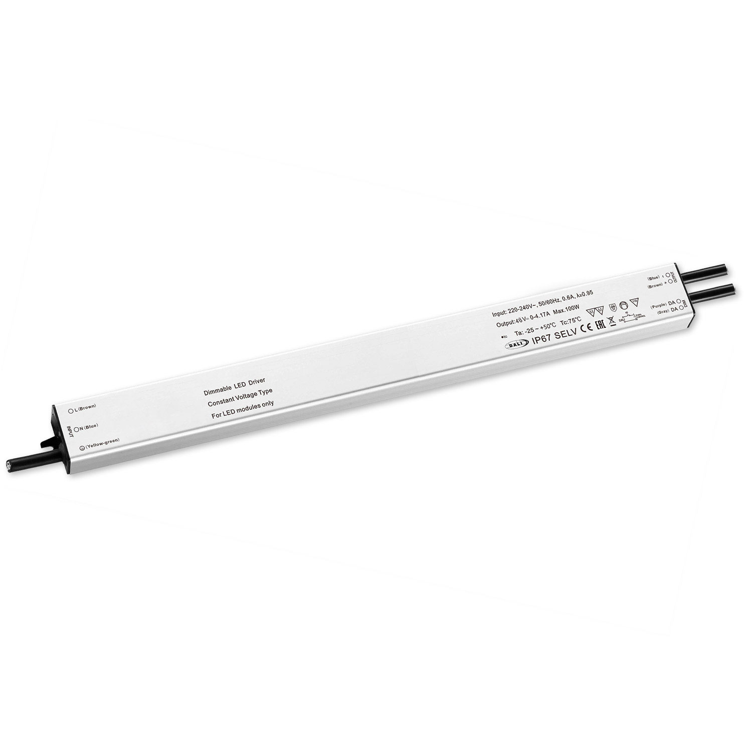 LED PWM-Trafo 48V/DC, 0-240W, Push/DALI-2 dimmbar, IP67, SELV, flach, ultraschmal