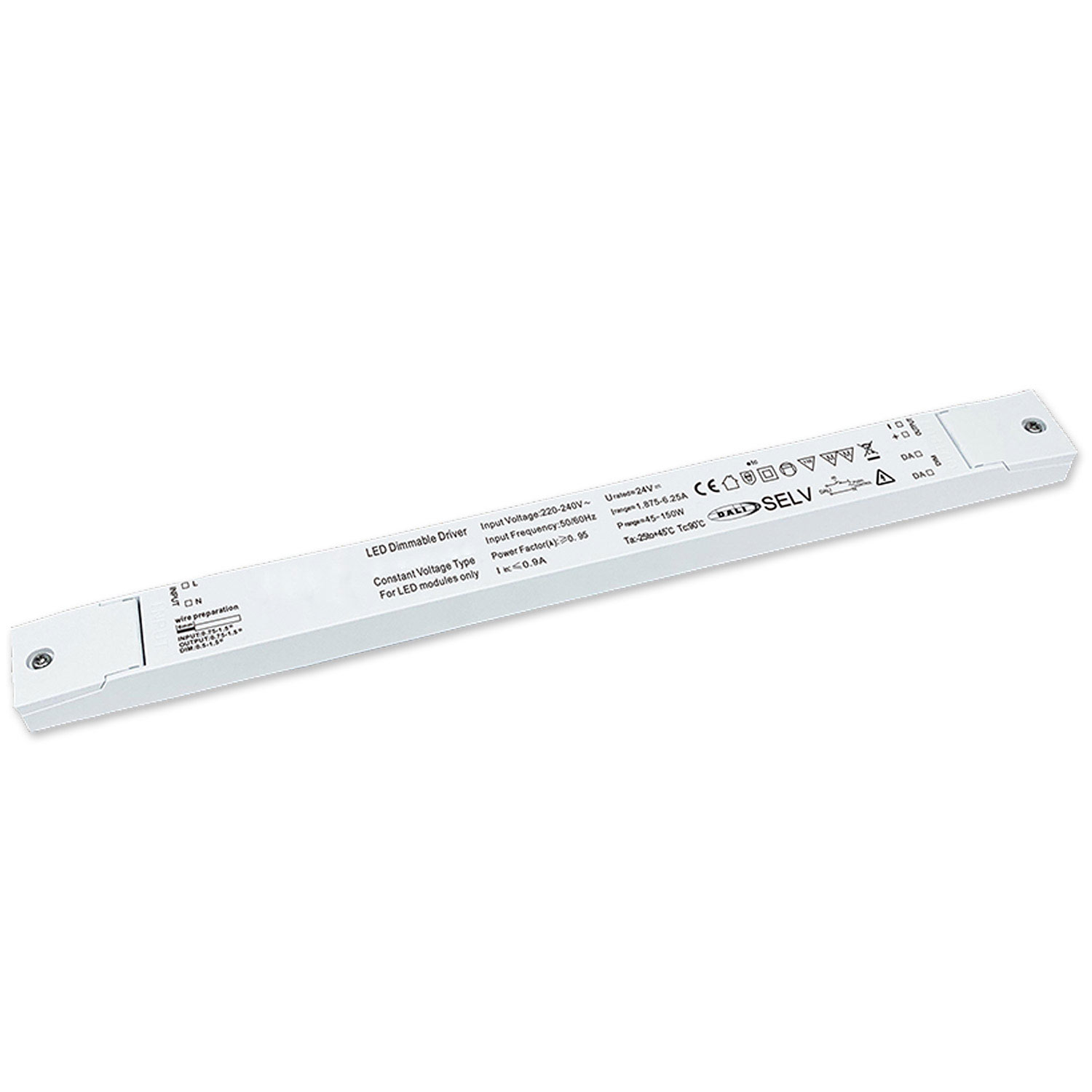 LED PWM-Trafo 24V/DC, 0-150W, Push/DALI-2 dimmbar, SELV, ultraflach, ultraschmal