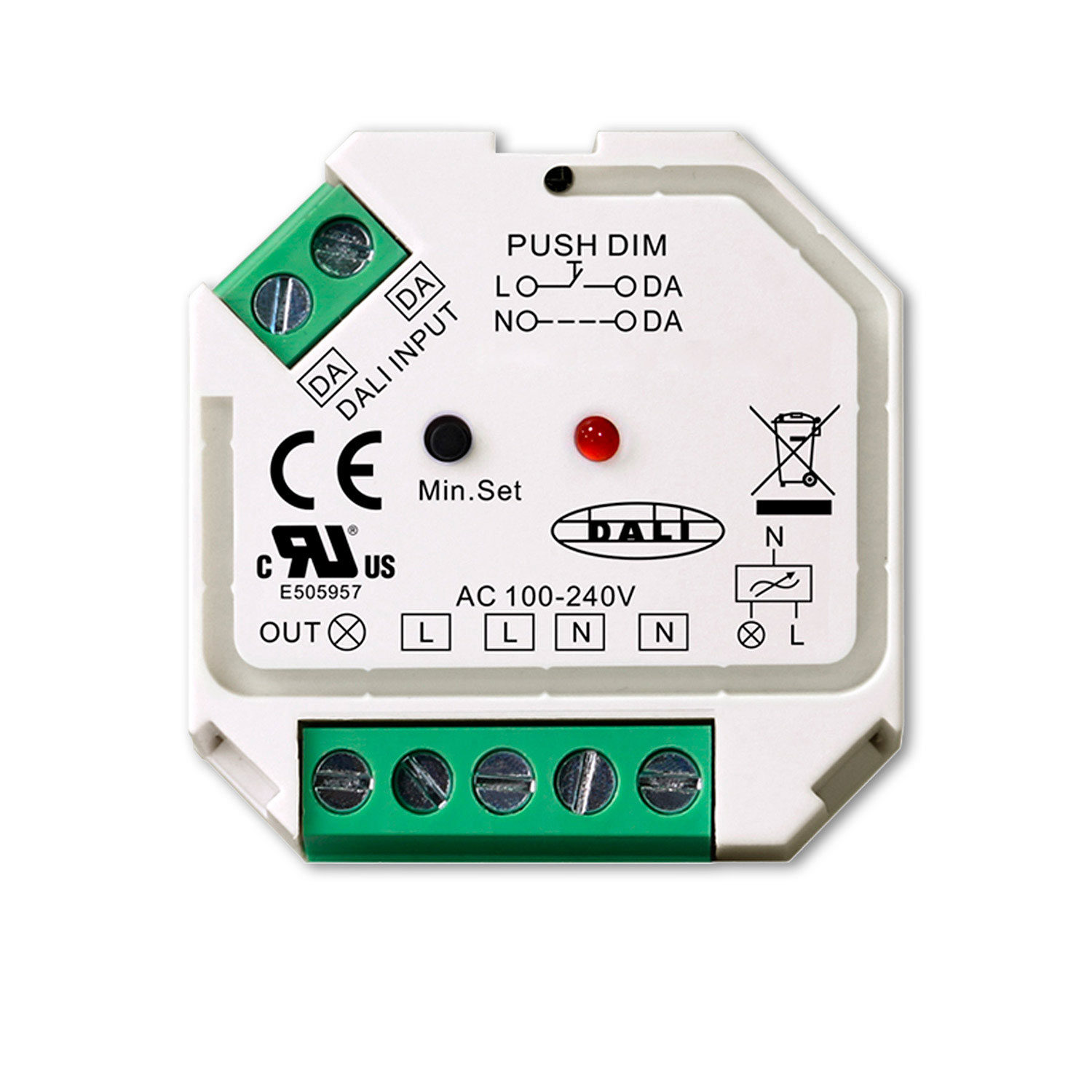 DALI-2 DT6 / Push Phasenabschnitt-Dimmer für dimmbare 230V Leuchtmittel/Trafos, 400VA