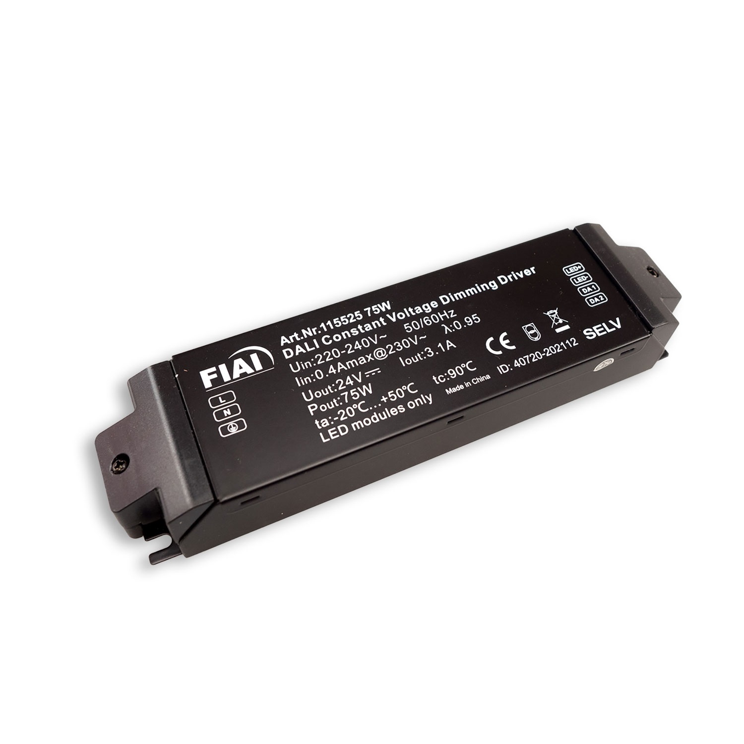 LED PWM-Trafo 24V/DC, 0-75W, IP20, Push/DALI-2 dimmbar, SELV