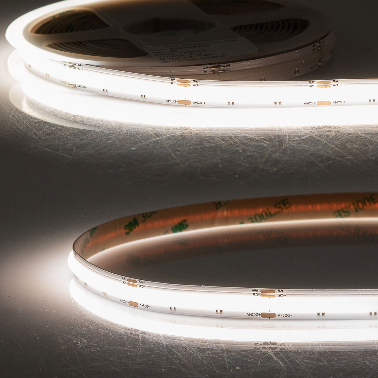 LED COB927/COB965 Linear CCT Flexband, 24V DC, 7W ww + 7W kw, IP20, 5m Rolle, 640 LED/m