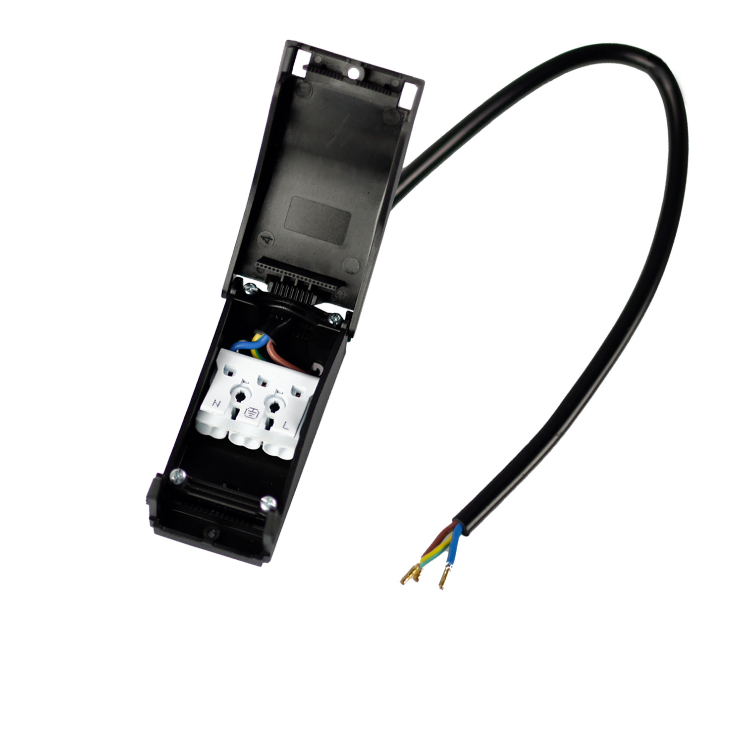 Anschlussbox 2×3-polig, 0,5-2,5mm², max. 450V/16A zur Durchverkabelung, mit 30cm Anschlussleitung