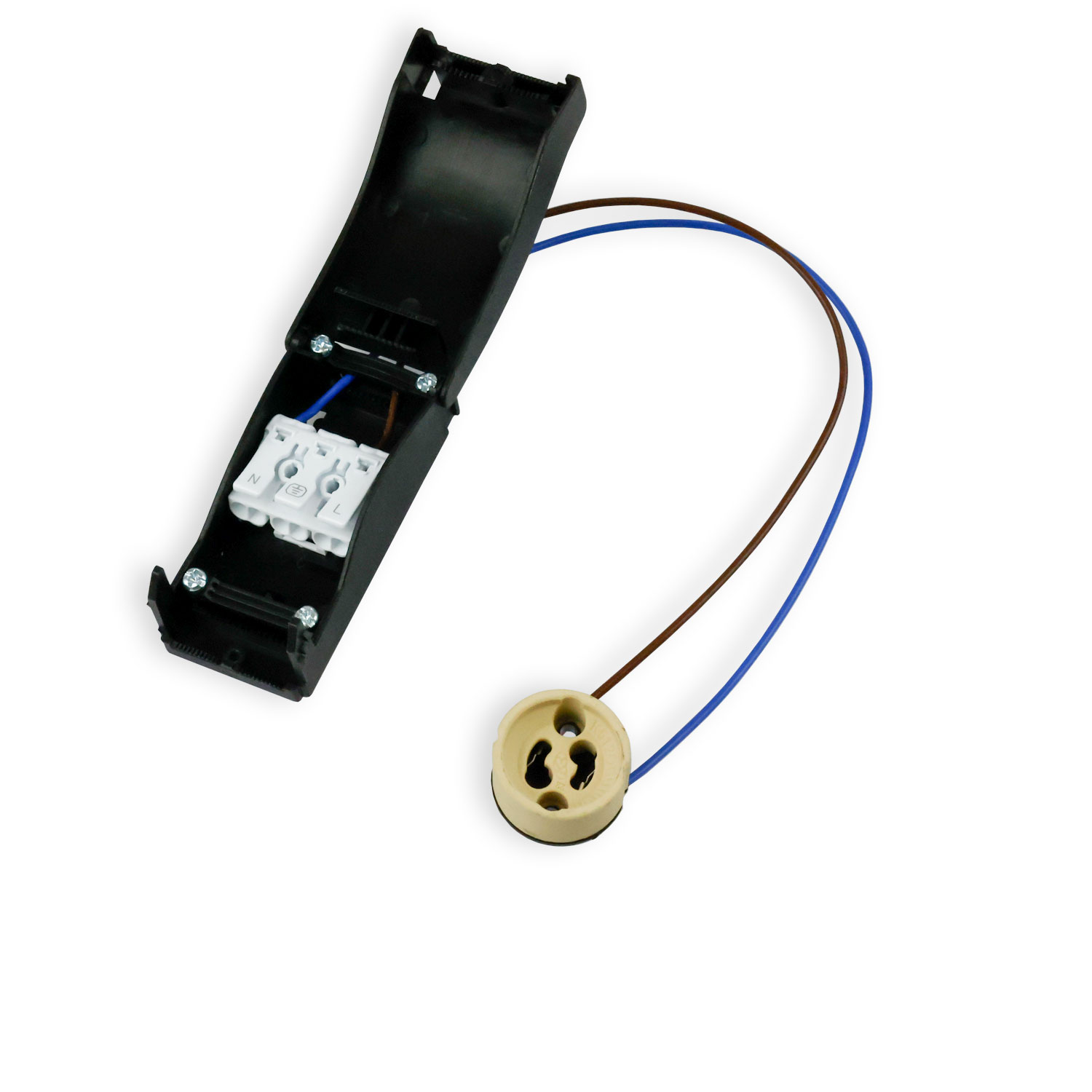 GU10 Fassung mit Anschlussbox 2×3-polig, 0,5-2,5mm², max. 450V/16A