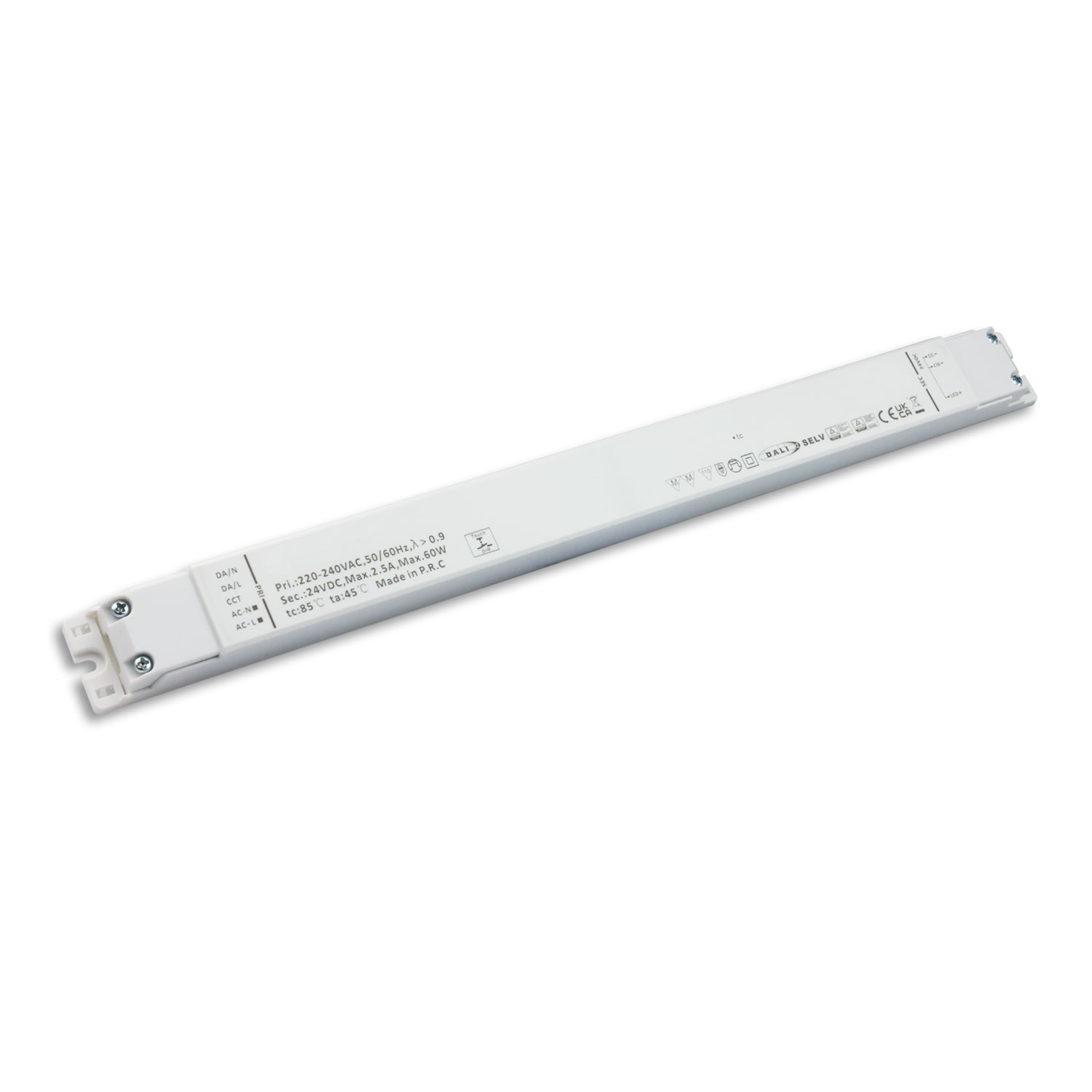 LED CCT PWM-Trafo 24V/DC, 0-60W, 2 Kanal, ultraslim, Push/DALI-2 DT8 dimmbar, SELV