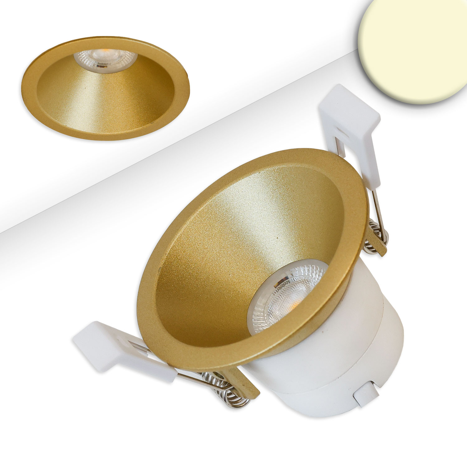 LED Einbaustrahler BACK60, gold, rund, 5W, CRI90, 2700K, rückversetzt, UGR<12, dimmbar
