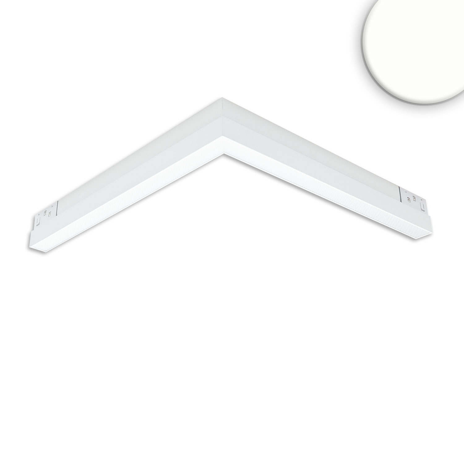 Track48 Eckleuchte horizontal weiß, 20W, 120°, 48V DC, 4000K, CRI90, prismatisch, Line+ DALI dimmbar