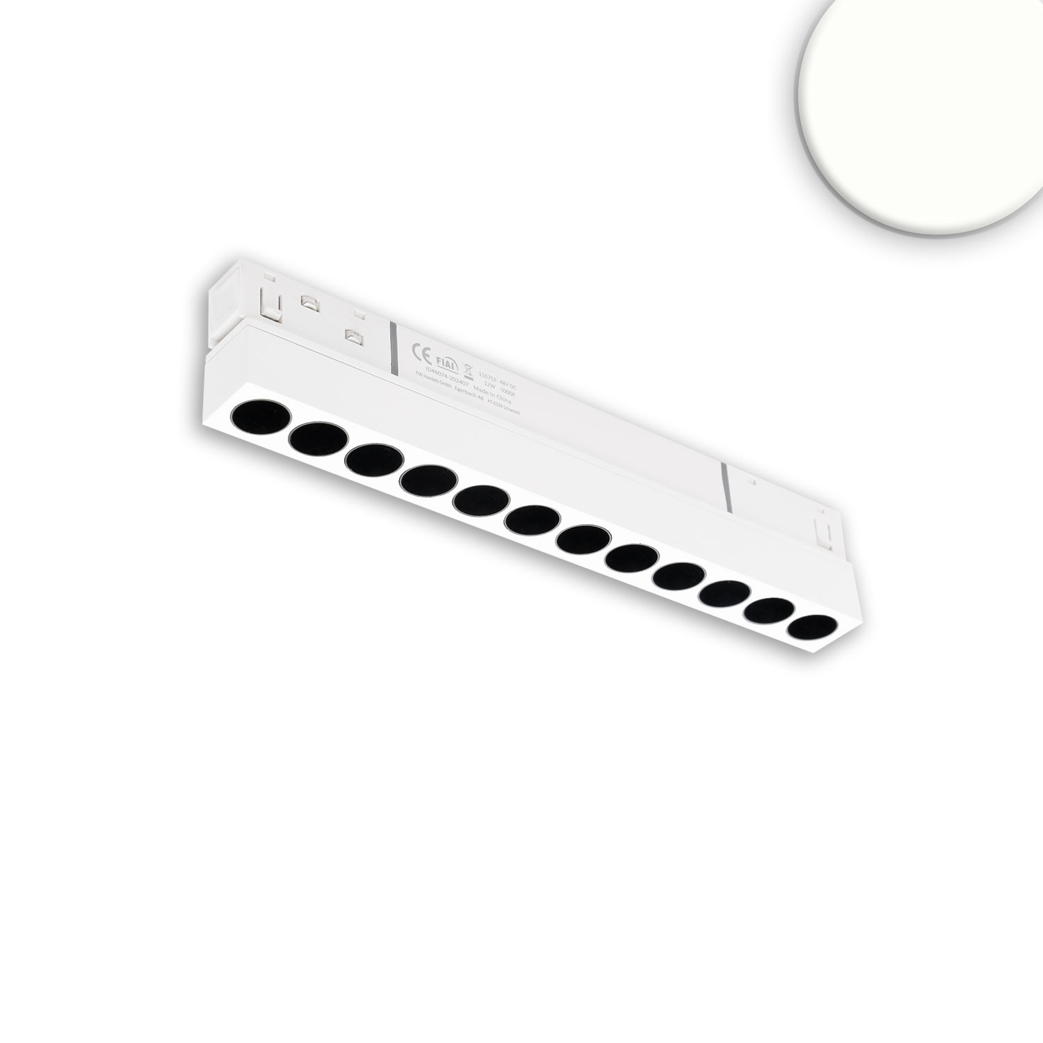 Track48 Rasterleuchte 22cm weiß, 12W, 36°, UGR<19, 48V DC, 4000K, CRI90, DALI dimmbar