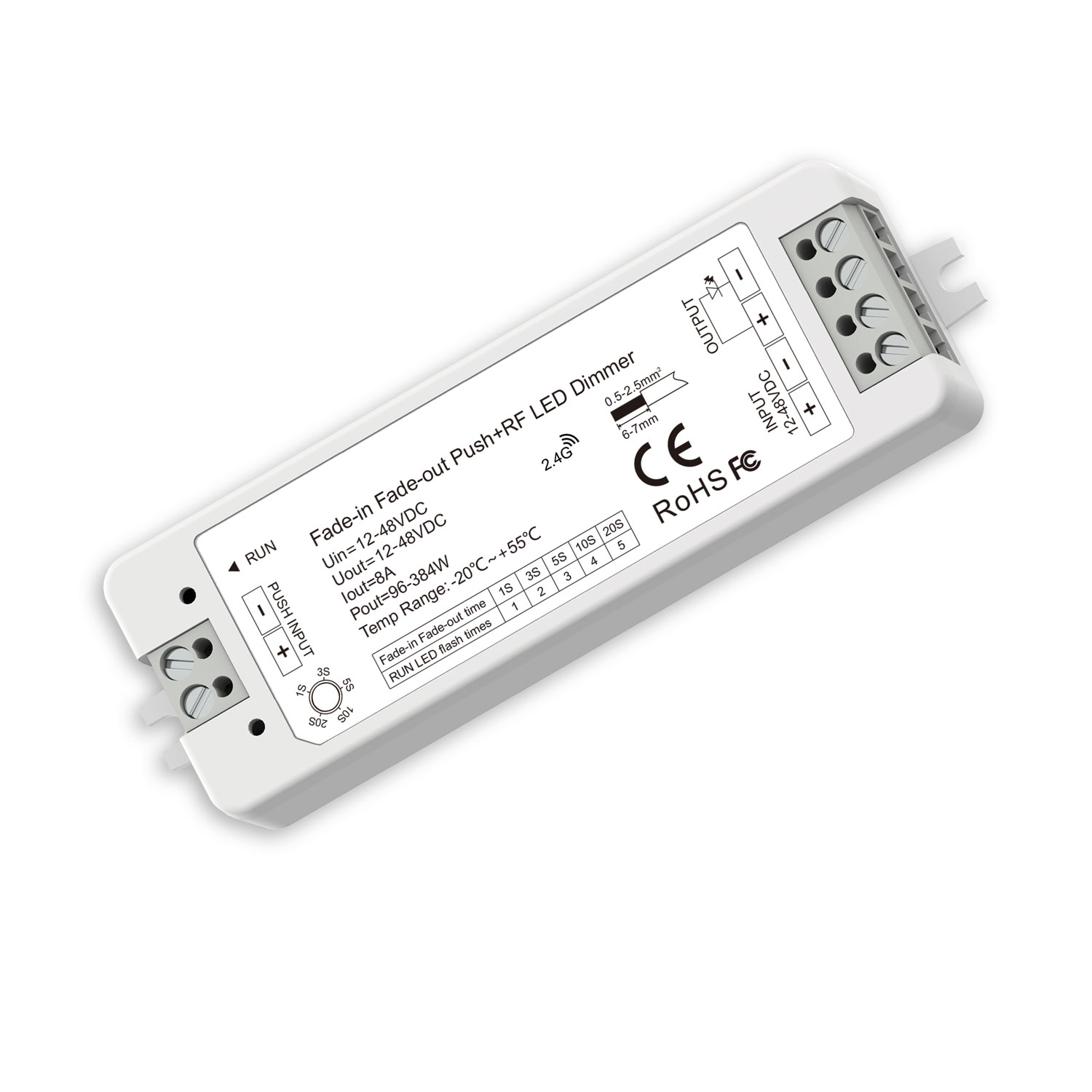 Sys-Pro Push/Funk Soft-On/Soft-Off PWM-Dimmer, 1 Kanal, 12-48V DC 8A