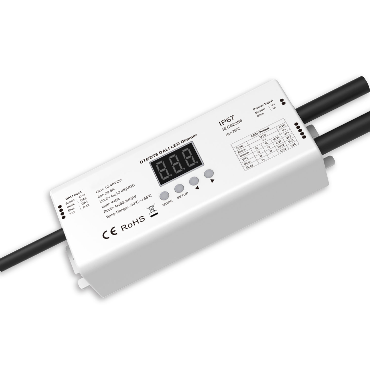 DALI-2 DT6 4 Adressen / DT8 4-Kanal 1 Adresse Multi-PWM Dimmer, IP67, 12-24V 4x5A, 36-48V 4x3A