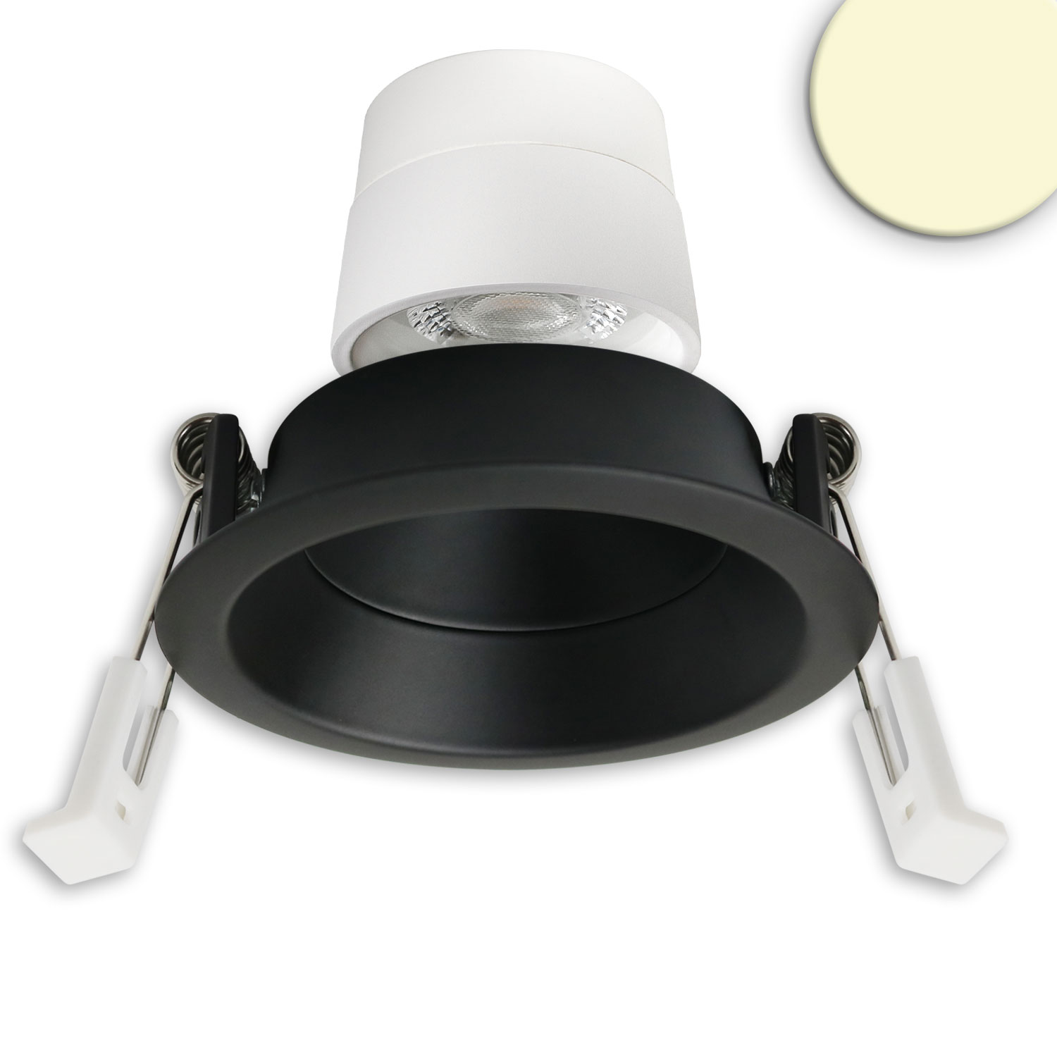 LED Einbaustr. Back68, schwarz matt, rund, 5W, CRI90, 2700K, schwenkbar, rückvers., UGR<12, dimmbar