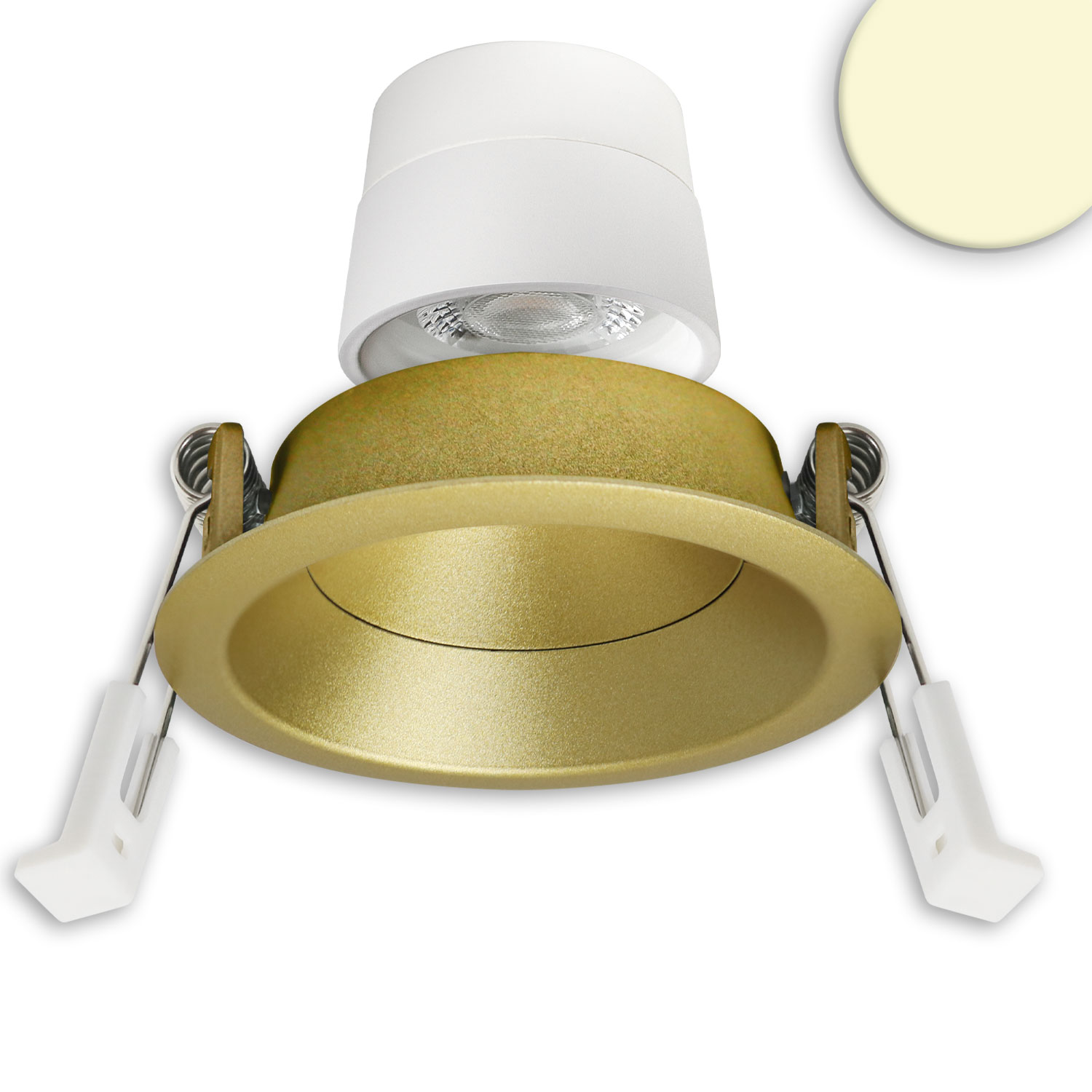 LED Einbaustr. Back68, gold, rund, 5W, CRI90, 2700K, schwenkbar, rückvers., UGR<12, dimmbar
