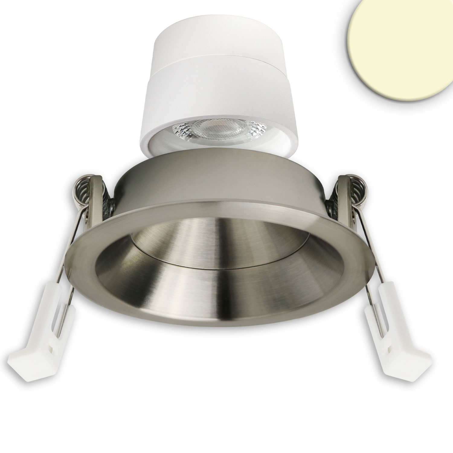 LED Einbaustr. Back68, nickel geb., rund, 5W, CRI90, 2700K, schwenkbar, rückvers., UGR<12, dimmbar