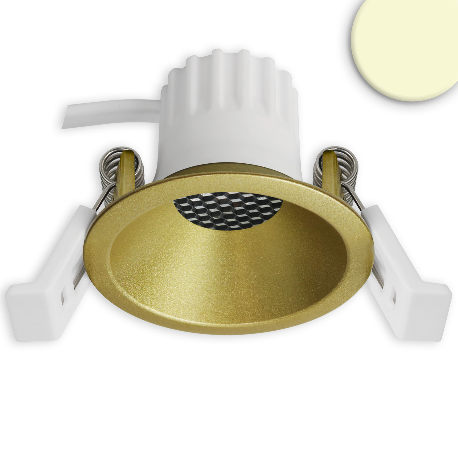 LED Einbaustrahler BACK45, gold, rund, 5W, CRI90, 3000K, rückversetzt, Honeycomb, dimmbar