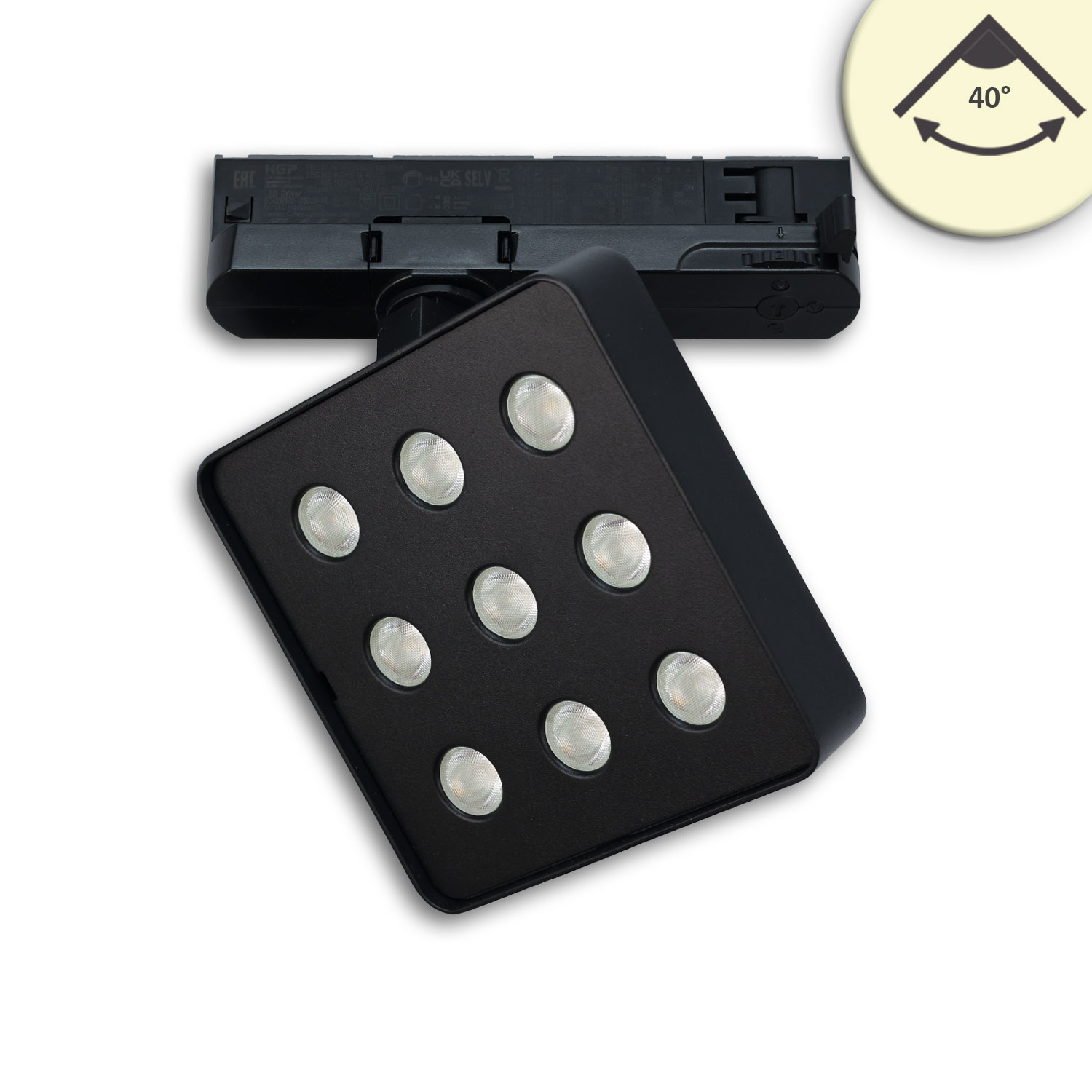 3-Phasen Schienen-Strahler MATRIX, 20W, 40°, schwarz, 4000K, UGR<19