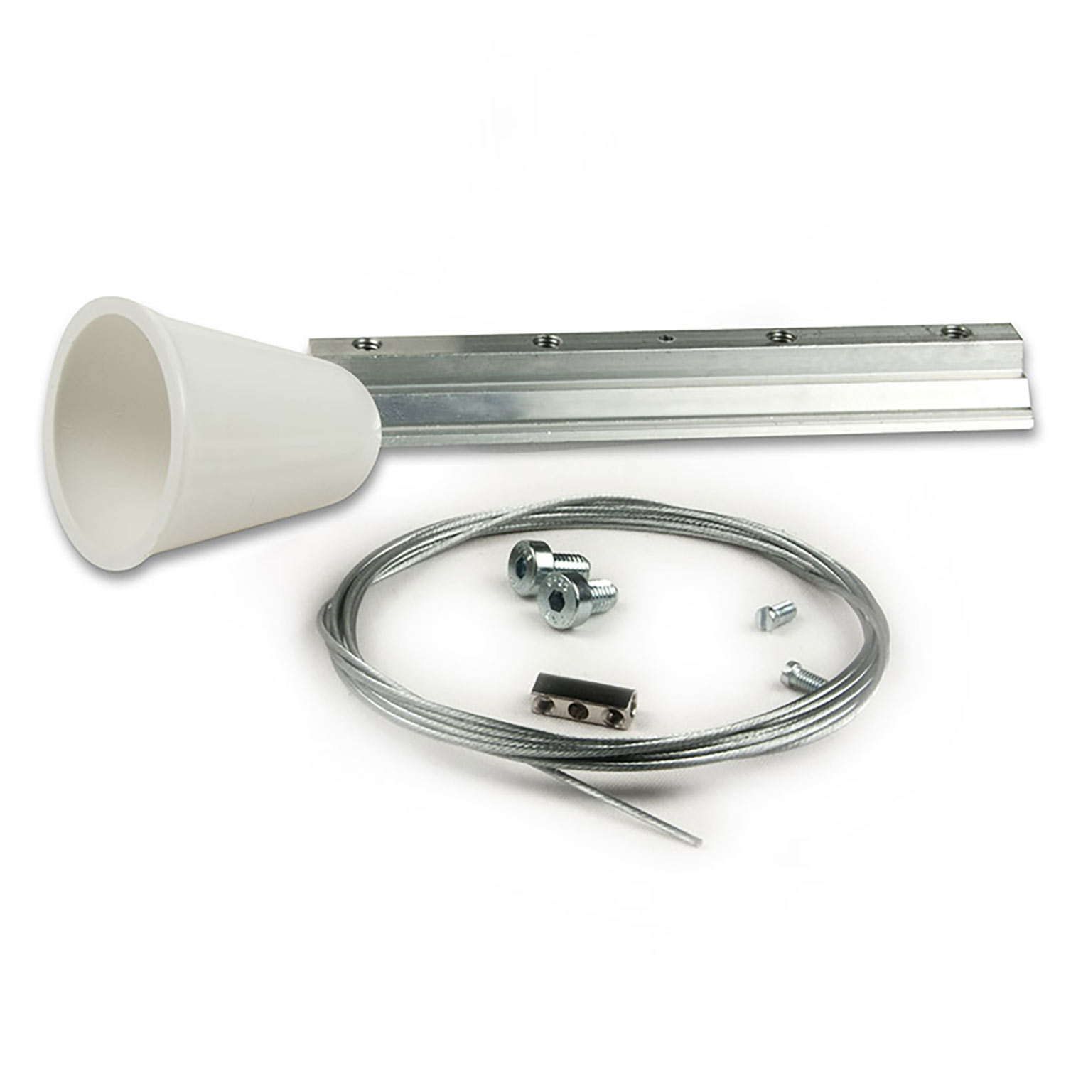 Seilabhängung (1 Stk) für 3-Phasen Stromschiene Classic mit Montageplatte, Baldachin + Stahlseil 2m